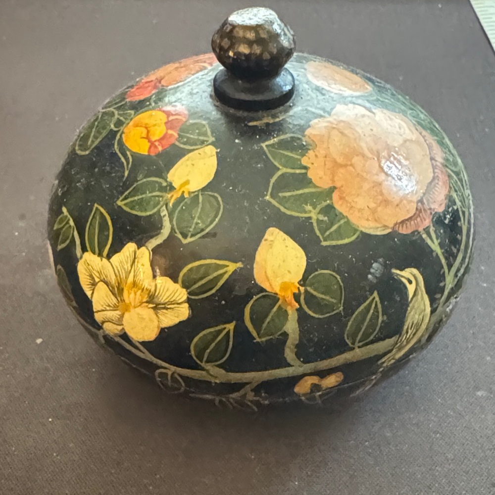 Hand painted Floral Decorative Box from India - Black with Multicolor Design
